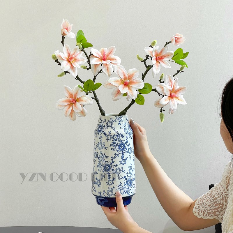 新中式青花瓷花瓶陶瓷玄关摆件中国风茶室客厅水养插花复古高级感