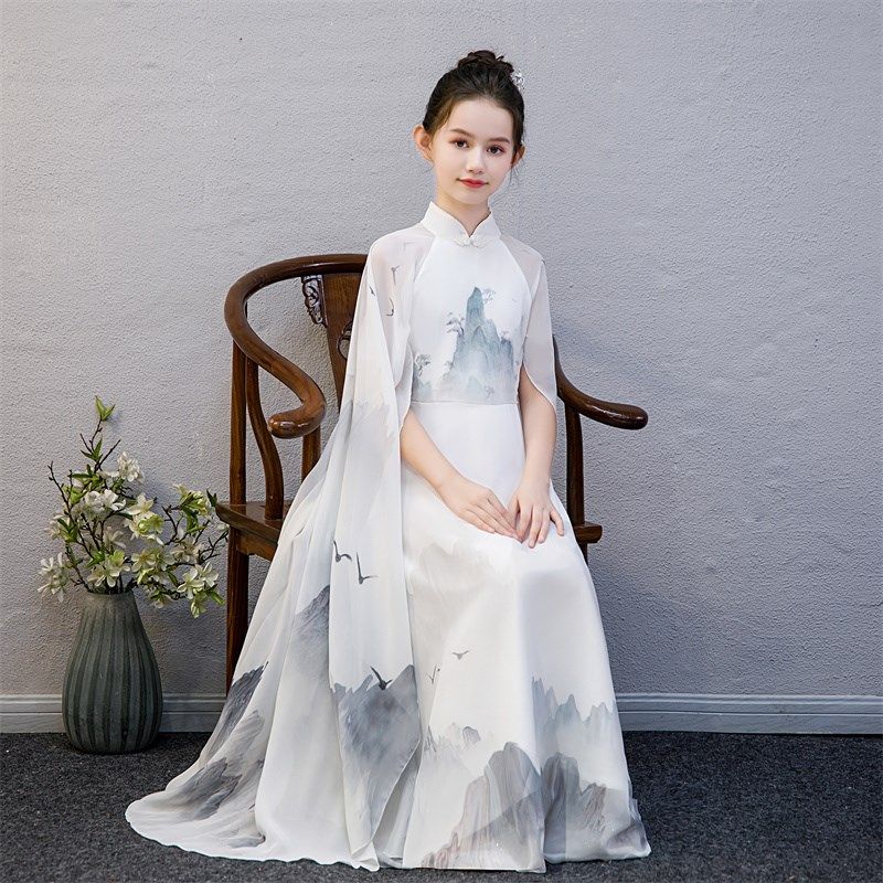 2024新款汉服女童古筝演出服装儿童合唱中国风演奏朗诵比赛表演礼