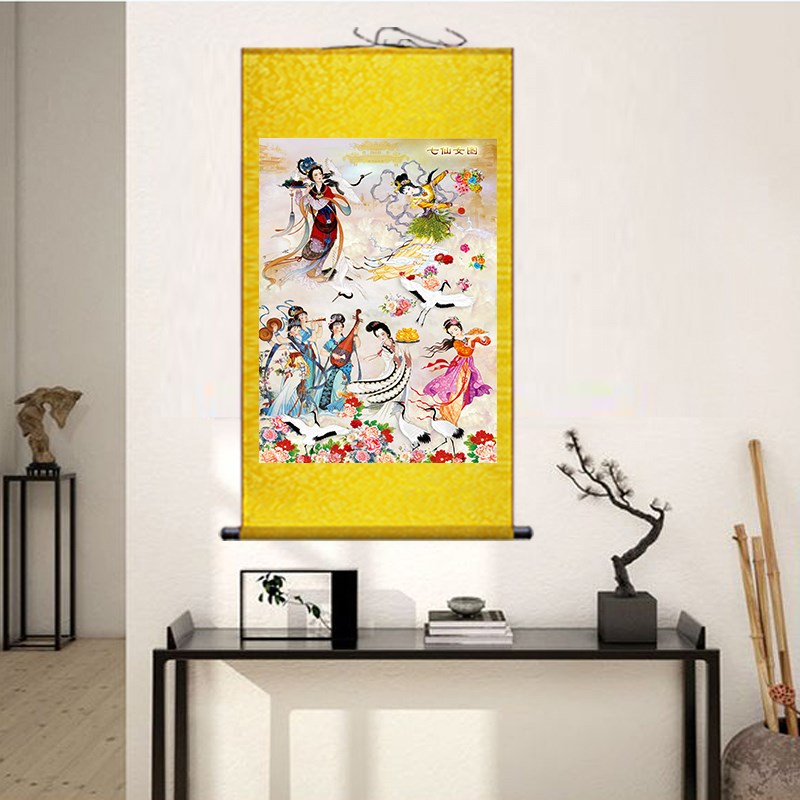 七仙女卷轴挂画古代美女仙女画侍女图中式包厢装饰画书房客厅画