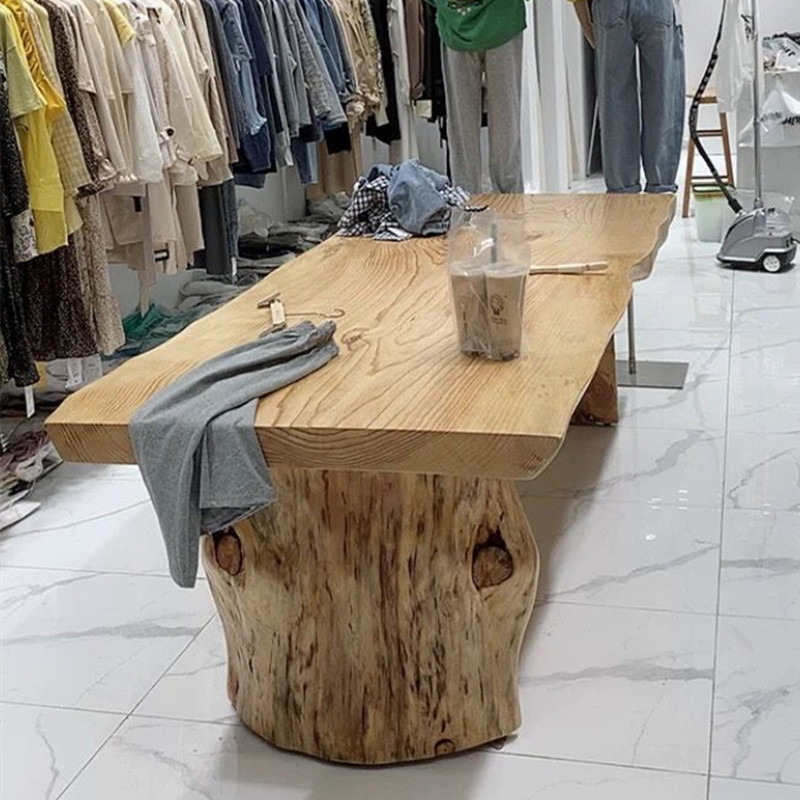 北欧服装店展示桌装饰台包包鞋架流水台实木长方形简约中岛长条桌