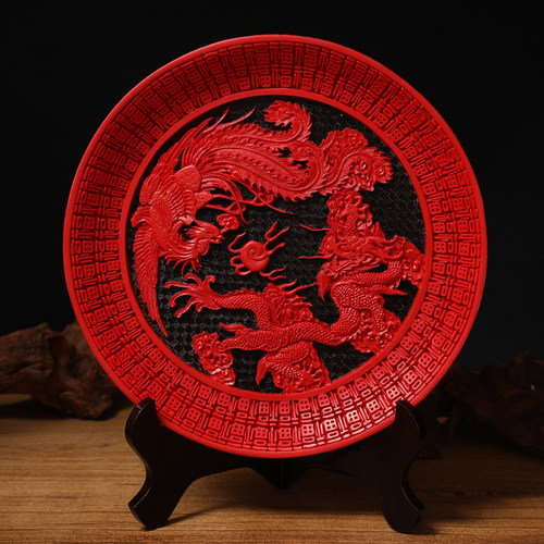 北京特色工艺品漆雕家居摆件雕漆复古剔红漆器盘子送老外特色礼物