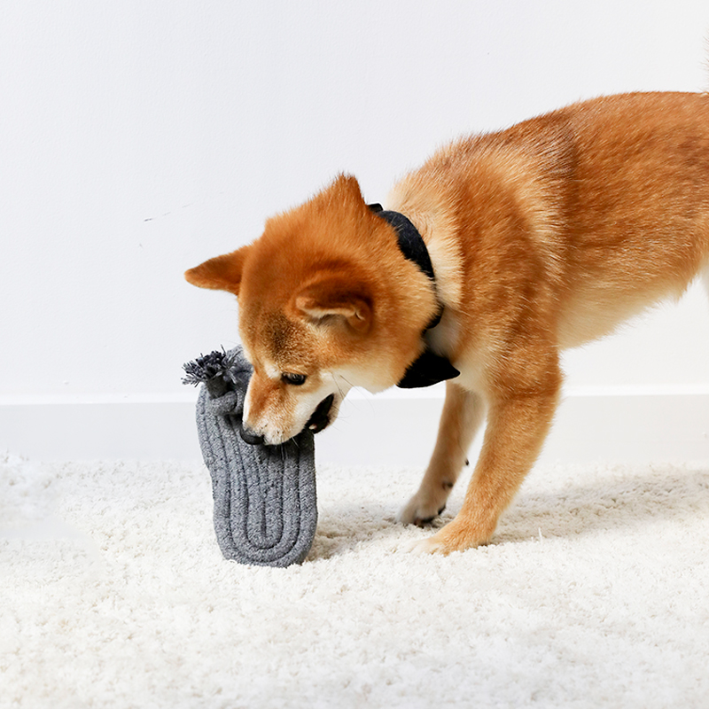 QZee宠物玩具狗狗结绳毛线球猫咪毛绒发声剑麻磨牙耐咬拔河互动棒