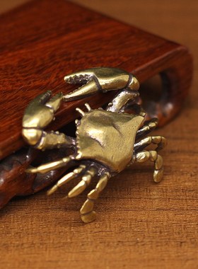 实心纯铜小螃蟹八方来财复古铜器工艺品桌面小摆件装饰工艺品茶宠