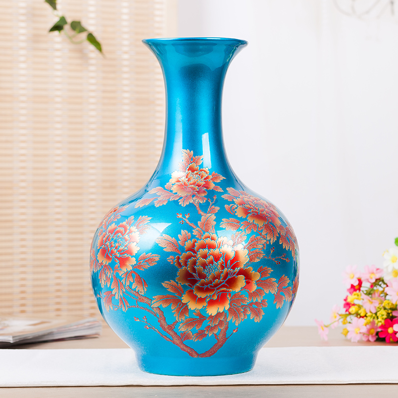 水晶釉陶瓷器落地花瓶摆件中国红色景德镇客厅插花新中式结婚礼品