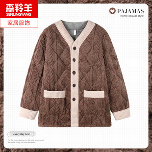 冬季男士睡衣单件上衣珊瑚绒夹棉长袖宽松大码男款保暖家居服上装