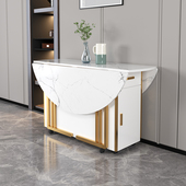 轻奢折叠餐桌椅组合家用多功能小户型移动伸缩台岩板圆桌10人