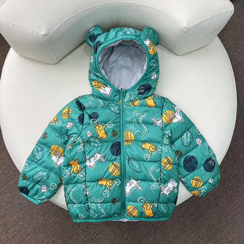 儿童满印卡通轻薄羽绒服连帽休闲薄款羽绒服