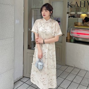 夏季新品加大码女装胖mm气质显瘦国风改良版碎花短袖旗袍连衣裙