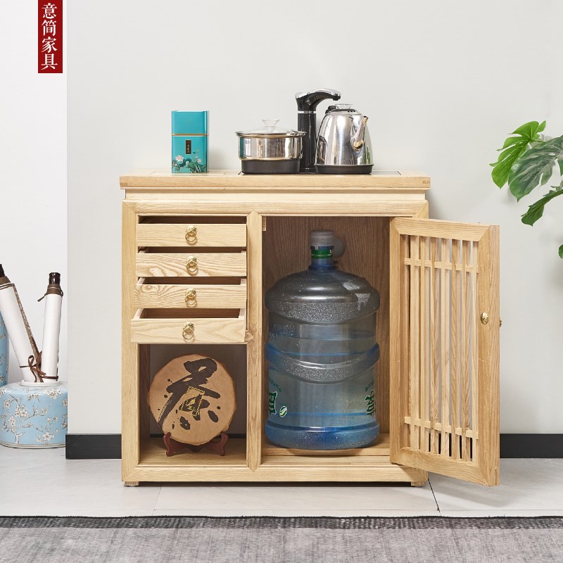新中式茶水柜实木餐边柜家用客厅储物收纳置物架烧水壶一体小户型
