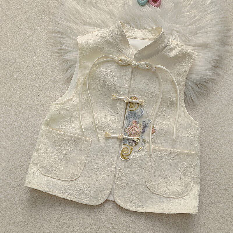 女童马甲新中式常规款春夏2024新款中国风盘扣时髦马夹外套百搭潮