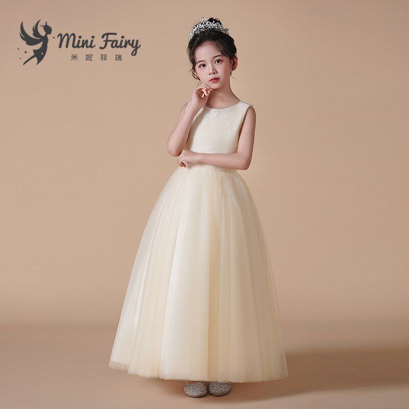 女童礼服高端钢琴演出服香槟色蓬蓬网纱公主裙洋气小提琴比赛长裙