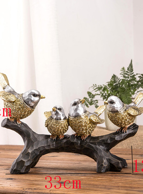 创意美式小鸟摆件新房家居装饰品客厅树枝鸟工艺品酒柜玄关摆设