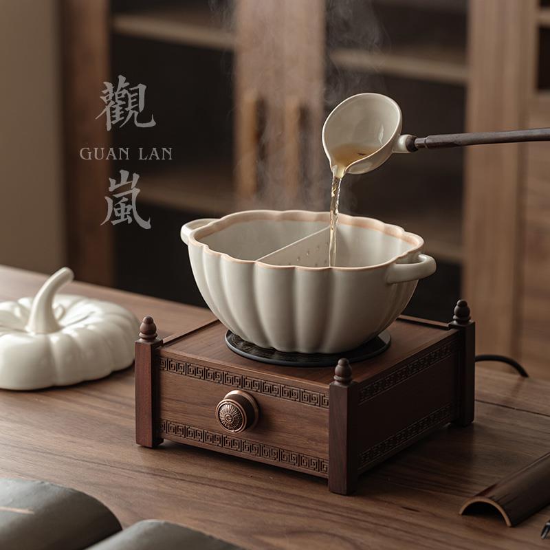 观岚苏打釉古法合璧煮茶碗围炉煮茶器陶瓷带盖子勺南瓜煲复古黑晶