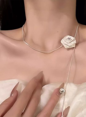 超仙网纱玫瑰花朵项链女锁骨链配饰颈链简约小众设计感千面小众