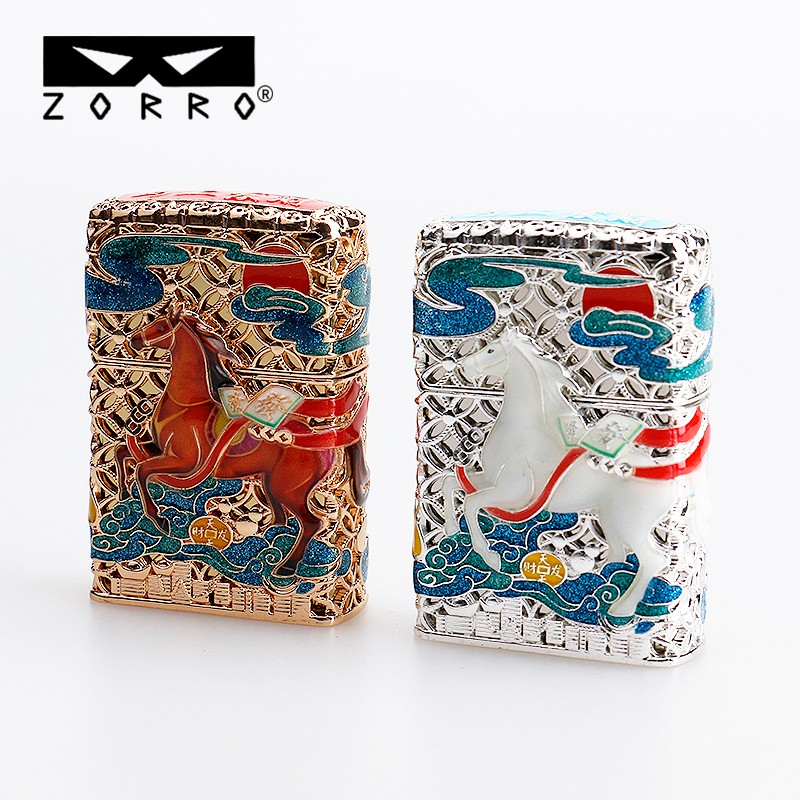 新款ZORRO佐罗二代马到成功盔甲煤油打火机珐琅彩国潮生日礼物男