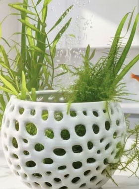 水草镂空花盆小鱼鱼缸造景躲避孔雀鱼3D打印塑料直径8cm10cm水培