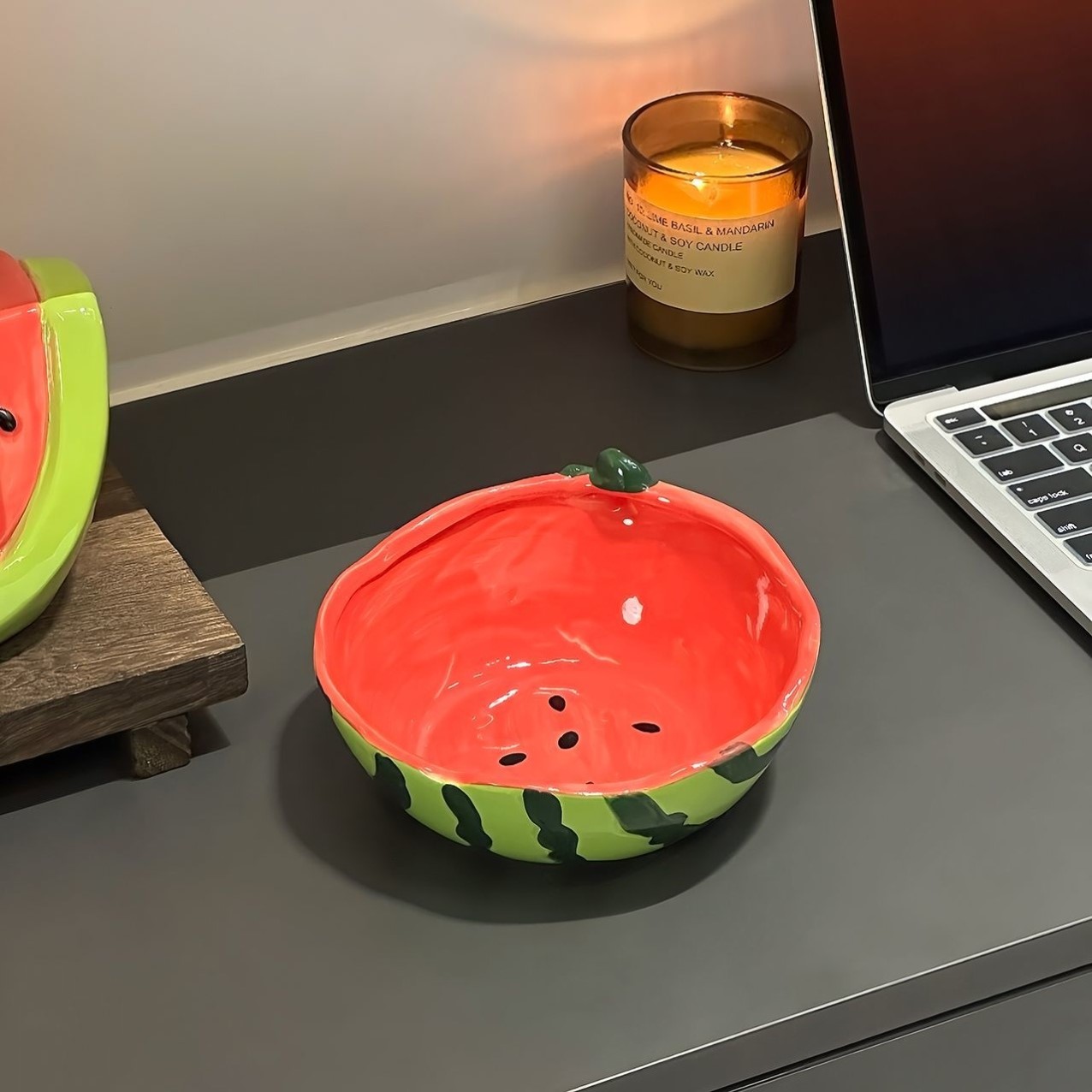 漂亮碗ins风西瓜碗陶瓷点心碗水果碗水果盘家用客厅水果叉泡面碗