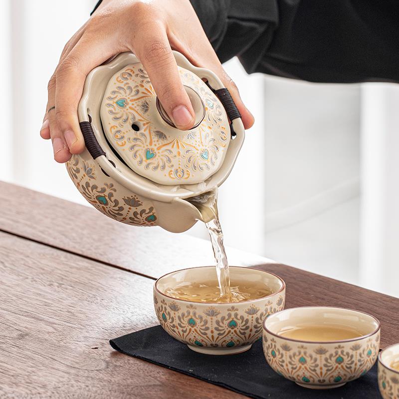 汝窑手抓壶功夫茶具套装家用轻奢高档泡茶壶盖碗茶杯茶盘茶具