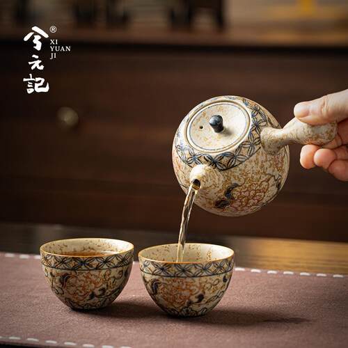 青花火石红茶壶陶瓷侧把壶家用泡茶壶2026新款单壶急须壶功夫茶具