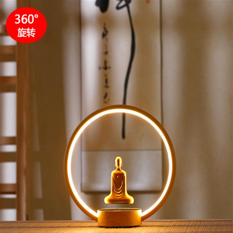 镀金佛像磁悬浮LED小夜灯摆件玄关办公桌客厅复古科技赛博朋克