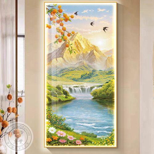 金山灯画玄关装饰画高级感发光画走廊过道挂画山水流水生财风景画