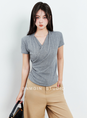 BNMGIN基础款V领侧边收腰短袖T恤女2026夏季韩系超火简约修身上衣