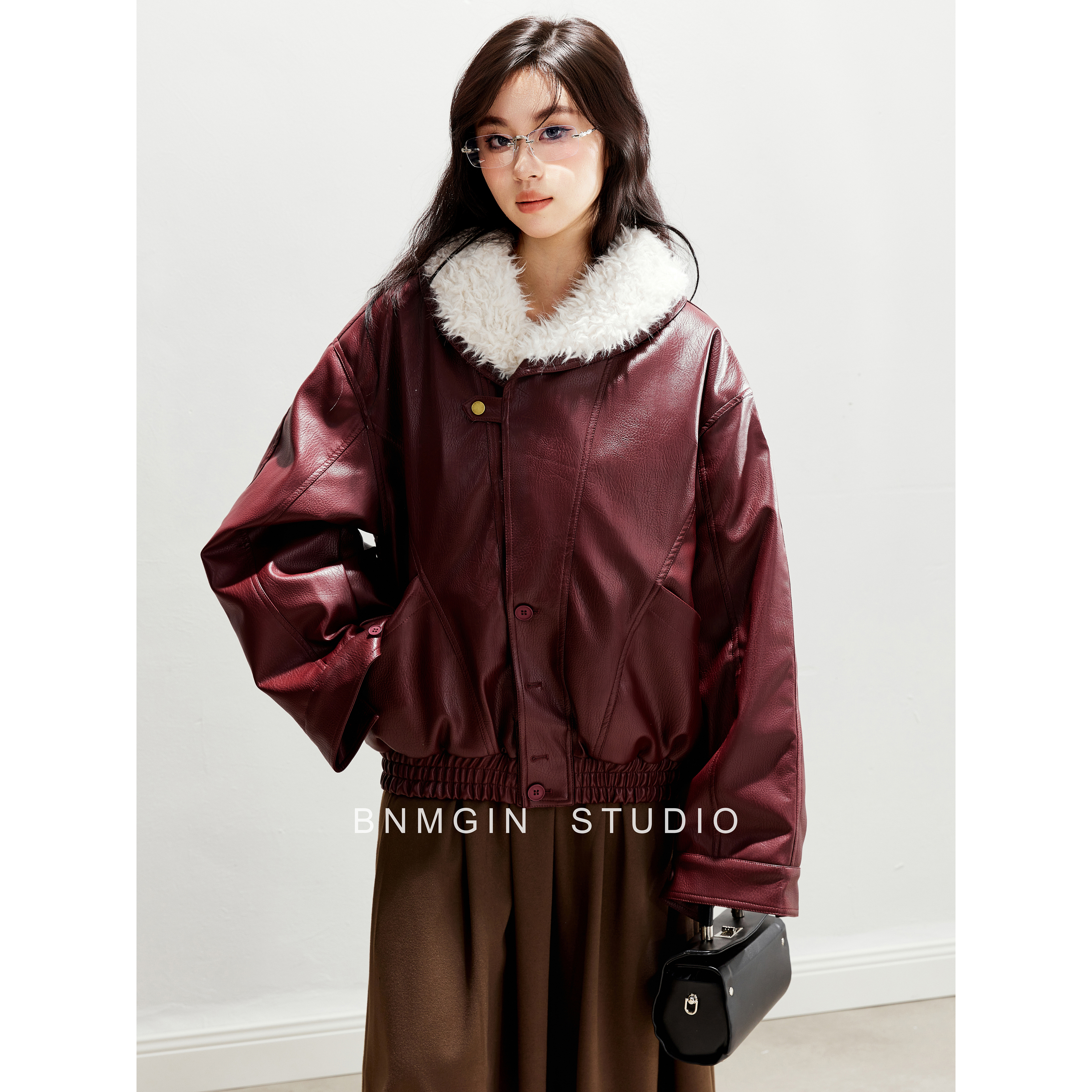 BNMGIN夹棉pu皮厚外套冬装女款