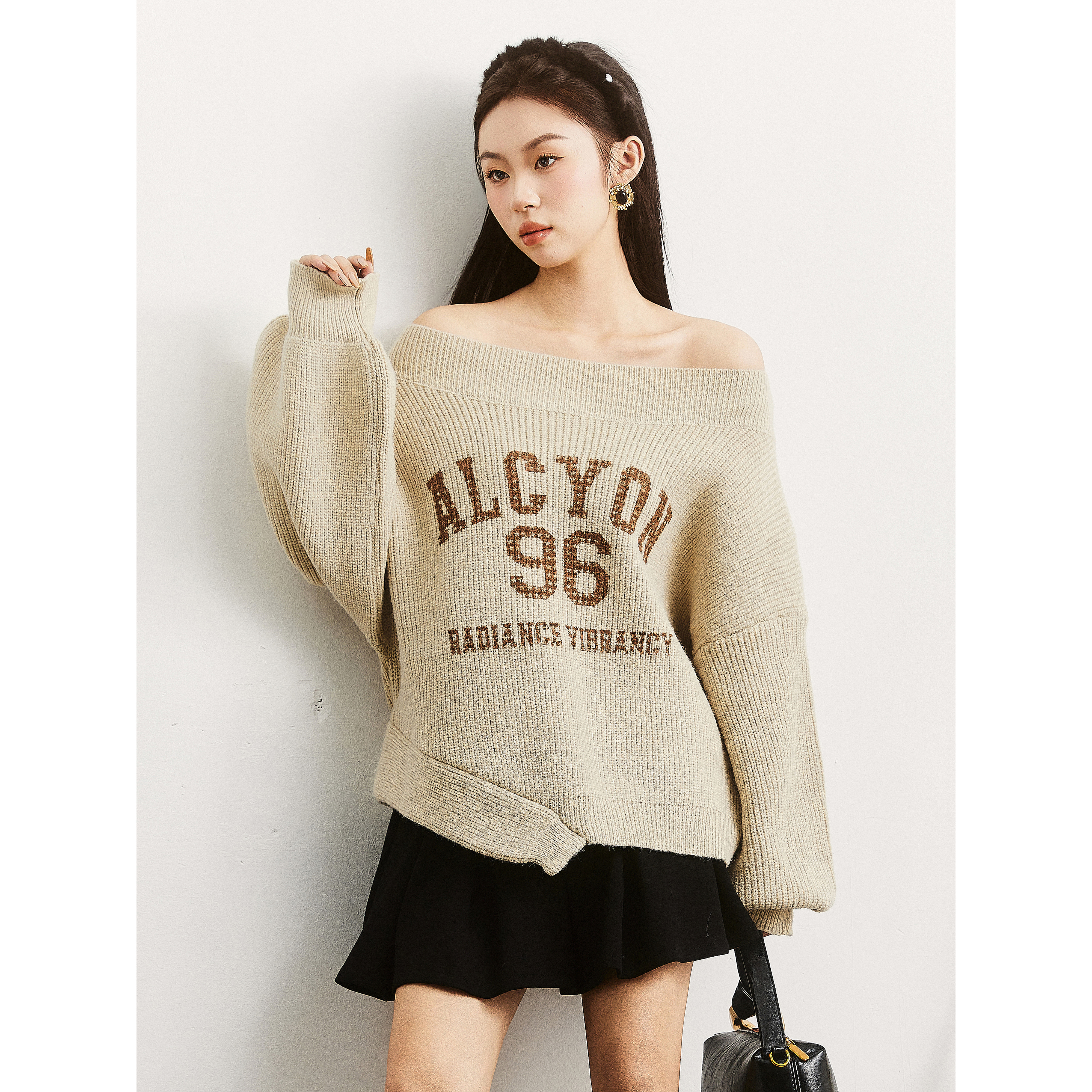 BNMGIN一字肩毛衣女秋冬韩系穿搭