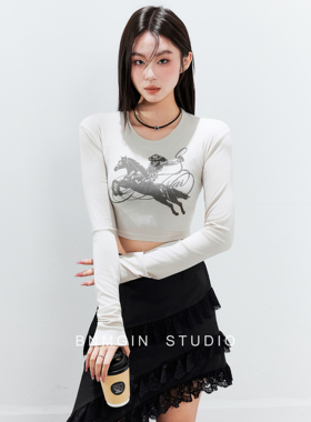 BNMGIN2026春夏短款长袖T恤女修身可外穿打底衫y2k轻亚风内搭上衣