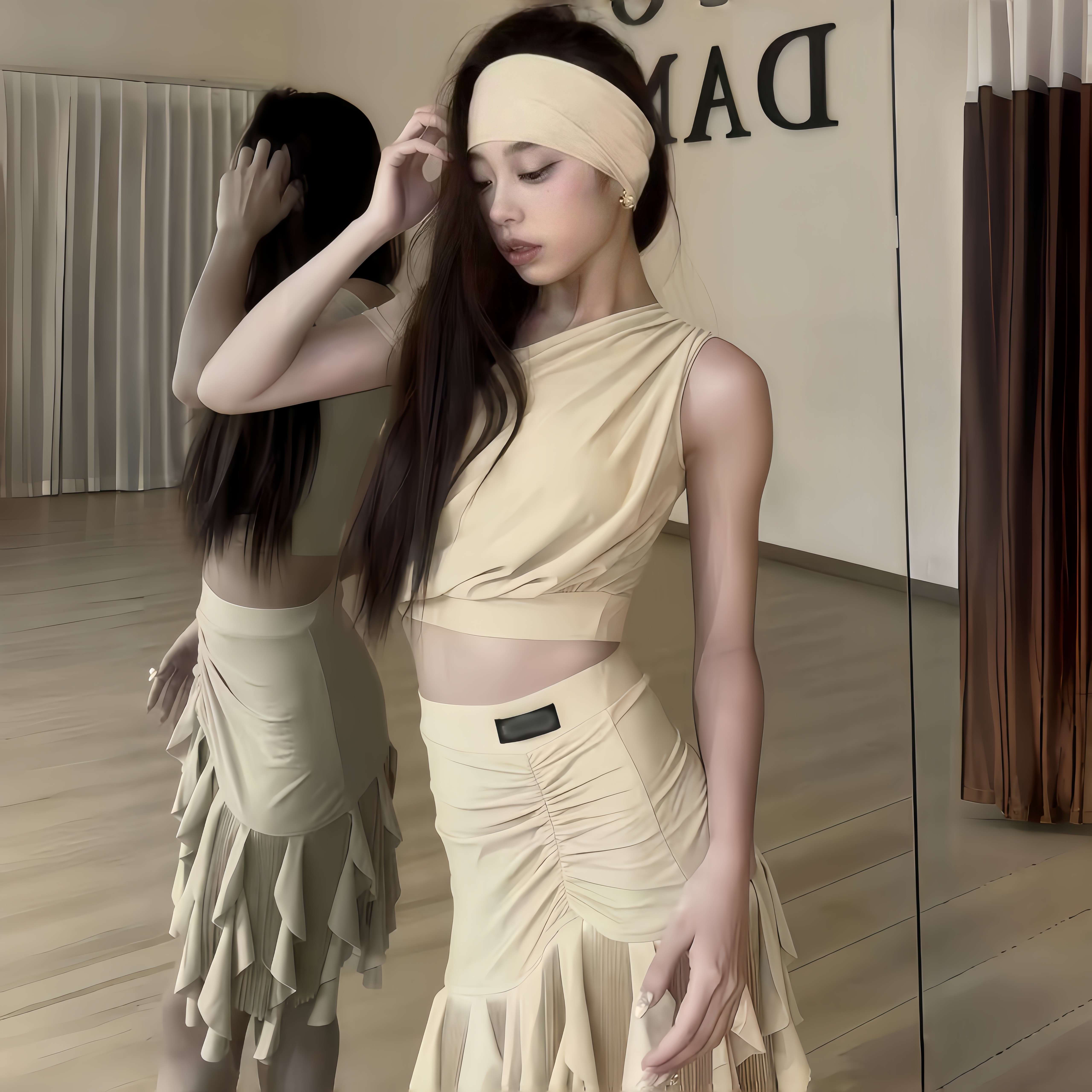 新款拉丁舞服装夏季成人斜肩上衣流苏裙日常练功服班服集训演出服