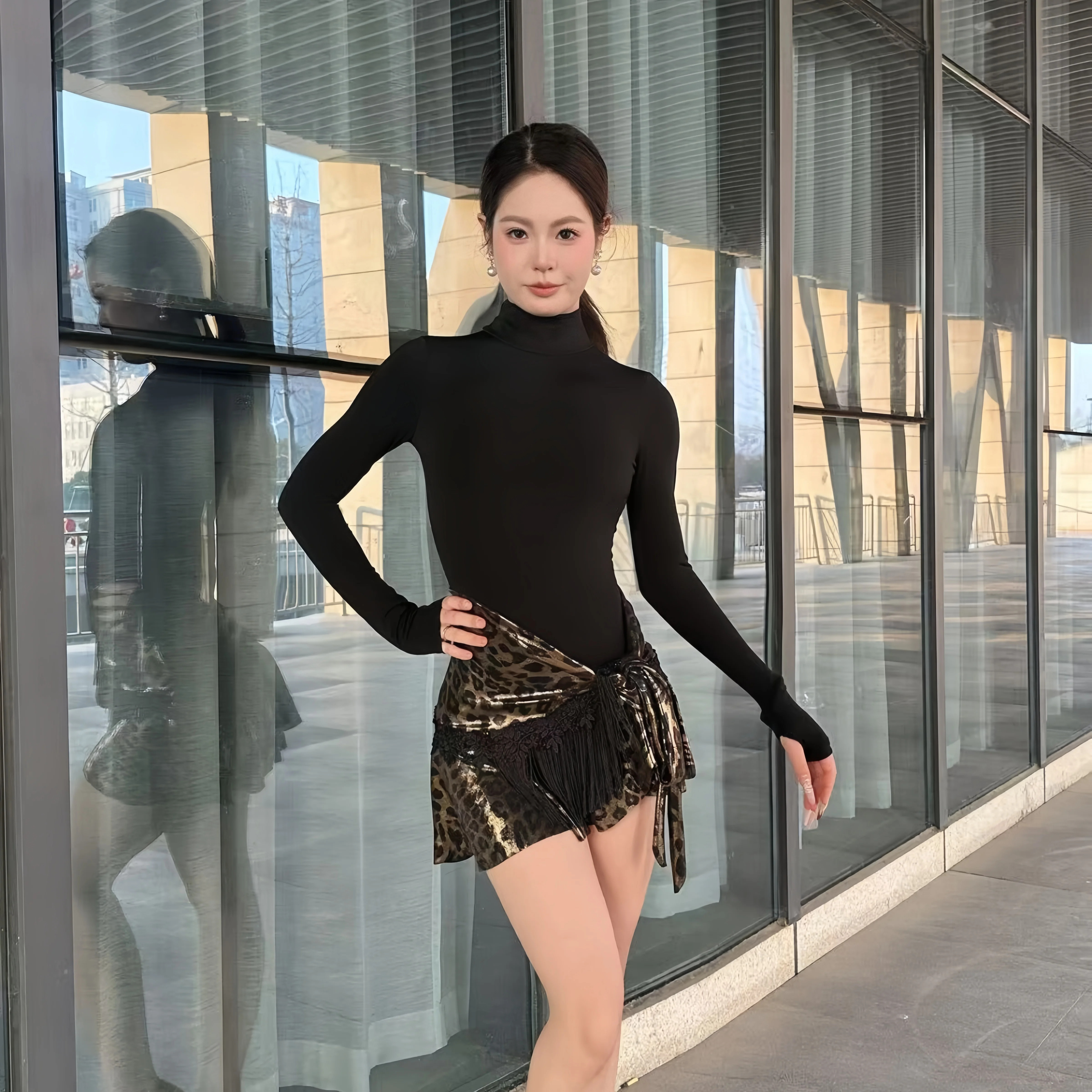 新款秋拉丁舞服流苏半身裙一片式拉丁舞裙流苏臀巾练功服表演套装