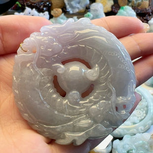 天然翡翠冰胶春彩龙环吊坠