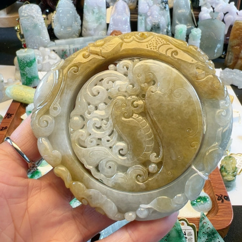 缅料A货翡翠 龙凤呈祥套镯 圈口56+