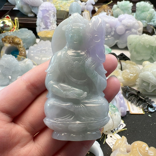 送证书 天然翡翠缅料A货高货春彩莲花观音挂件