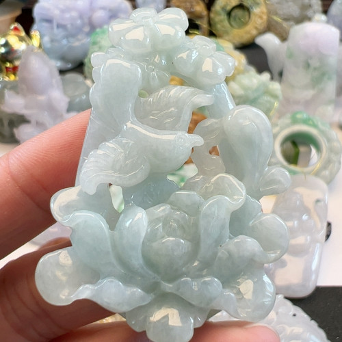 亏本清仓送证书天然翡翠A货精工花鸟