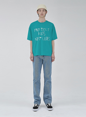 MS自主男士蓝色港风宽松直筒裤男直垂感阔腿裤百搭简约青年长裤子