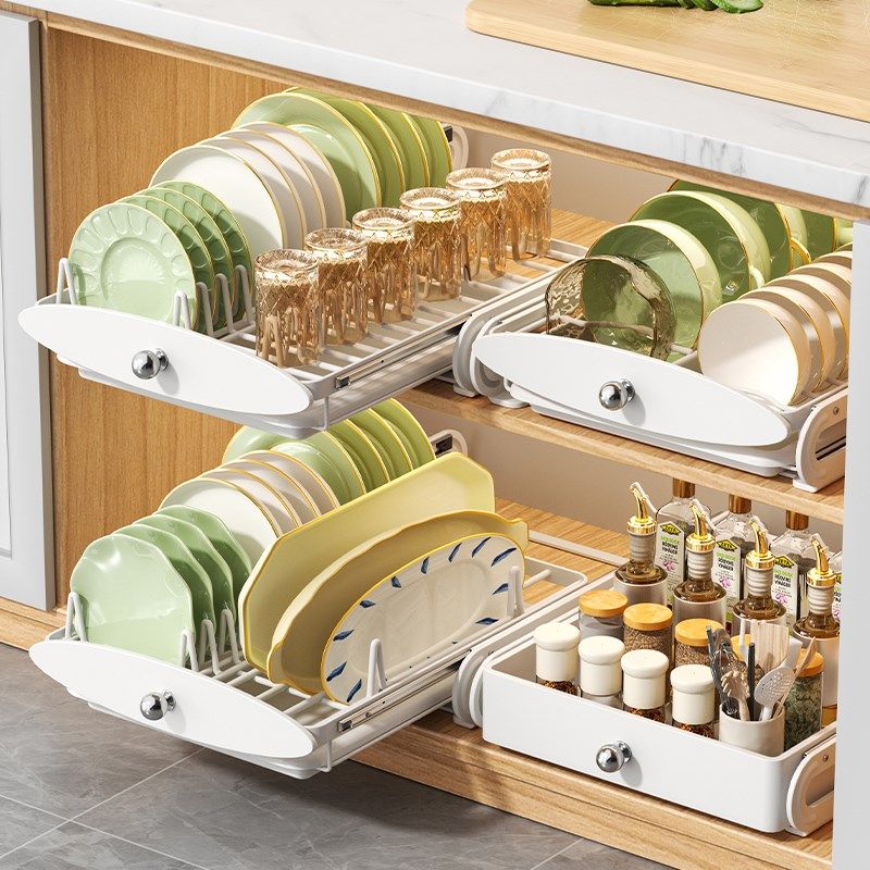 厨房抽拉碗碟收纳架橱柜内放碗架抽屉F式拉篮碗盘筷子沥水置物架,厨房/烹饪用具,碗架,淘宝优惠券,粉丝福利购,淘宝优惠卷
