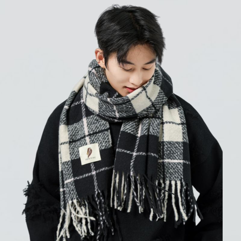 男士围巾秋冬季2025新款韩系流光风格子保暖送男朋友礼物女款围脖