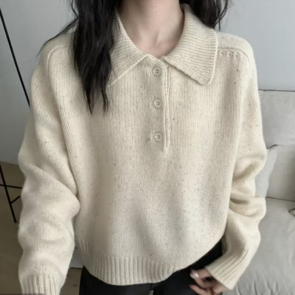 【米色三粒扣】秋冬新款韩版花纱米色三粒扣织织毛衣软糯舒服