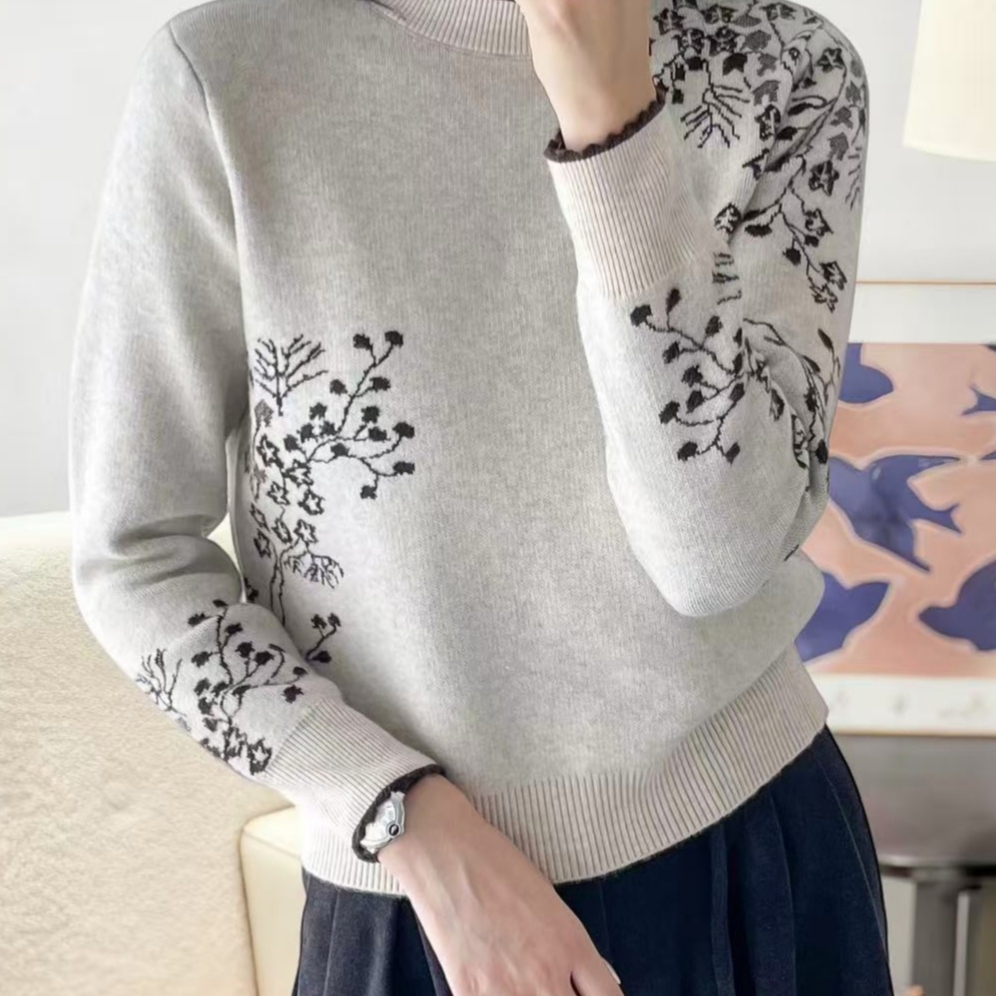 【梅花-米】2025年新款气质减龄羊毛针织衫上衣休闲洋气宽松内搭