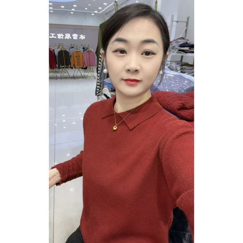 【方领勾花袖】2025新款时尚文艺小翻领套头纯色羊毛针织衫毛衣女