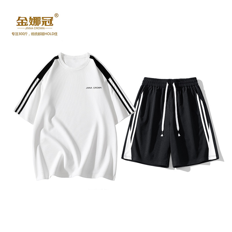 印花圆领T恤短袖短裤2025两件套装宽松夏季情侣休闲运动套装男女