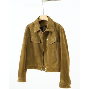 头层绒面羊皮箱型短款真皮皮衣皮夹克女外套2025新款B1517