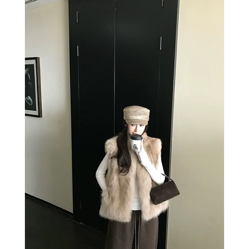 狐狸毛皮草马甲女冬立领宽松中长款复古千金风保暖毛毛外C07821