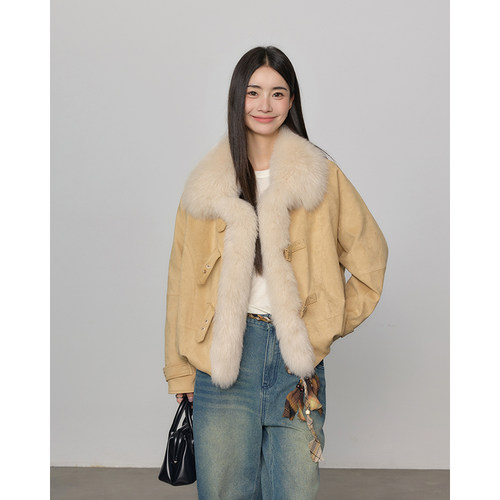 冬季新款白鹅绒女短款狐狸毛领皮草派克服B2078