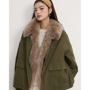 狐狸毛可拆卸大翻领白鹅绒羽绒服派克服短款 外套女2025B2045
