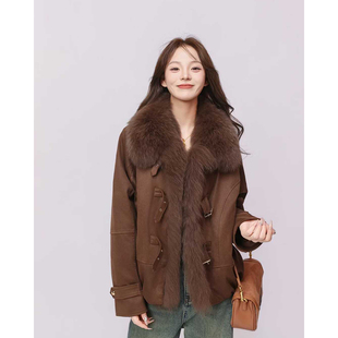 狐狸毛皮草外套2025海宁秋冬女新款 B2081 麂皮绒鹅绒服年轻款