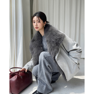 栀子花信可拆卸进口狐狸毛毛领皮草外套女派克服鹅绒冬B2073