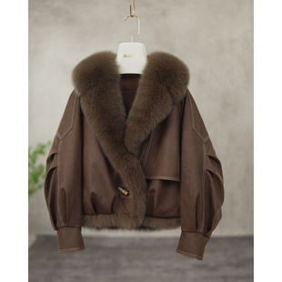 2025海宁年轻款 海宁廓形B2431 狐狸毛领鹅绒服皮草女冬真毛年轻款