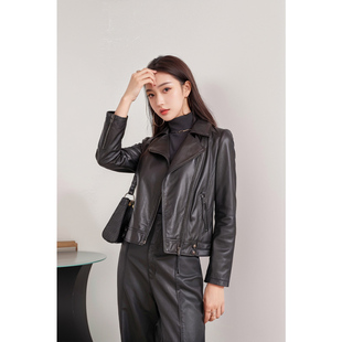 泊诗兰海宁皮衣女真皮绵羊皮机车皮夹克短款 外套B733 修身